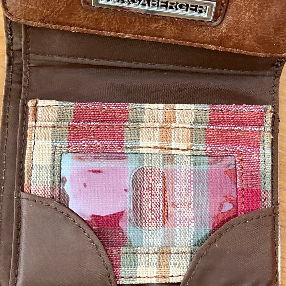LONGABERGER WALLET 3 folded Brown Leather/Textil Zip/Magnet - Picture 7 of 9